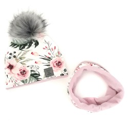 Komplet zimowy, czapka z kominem lub rękawiczkami z dresówki "Wild blossom"